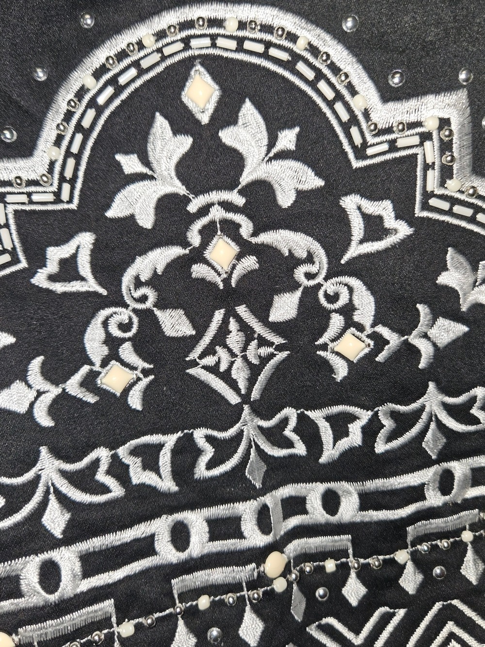 White House Black Market Black Pencil Skirt with White Embroidery - Picture 3 of 8